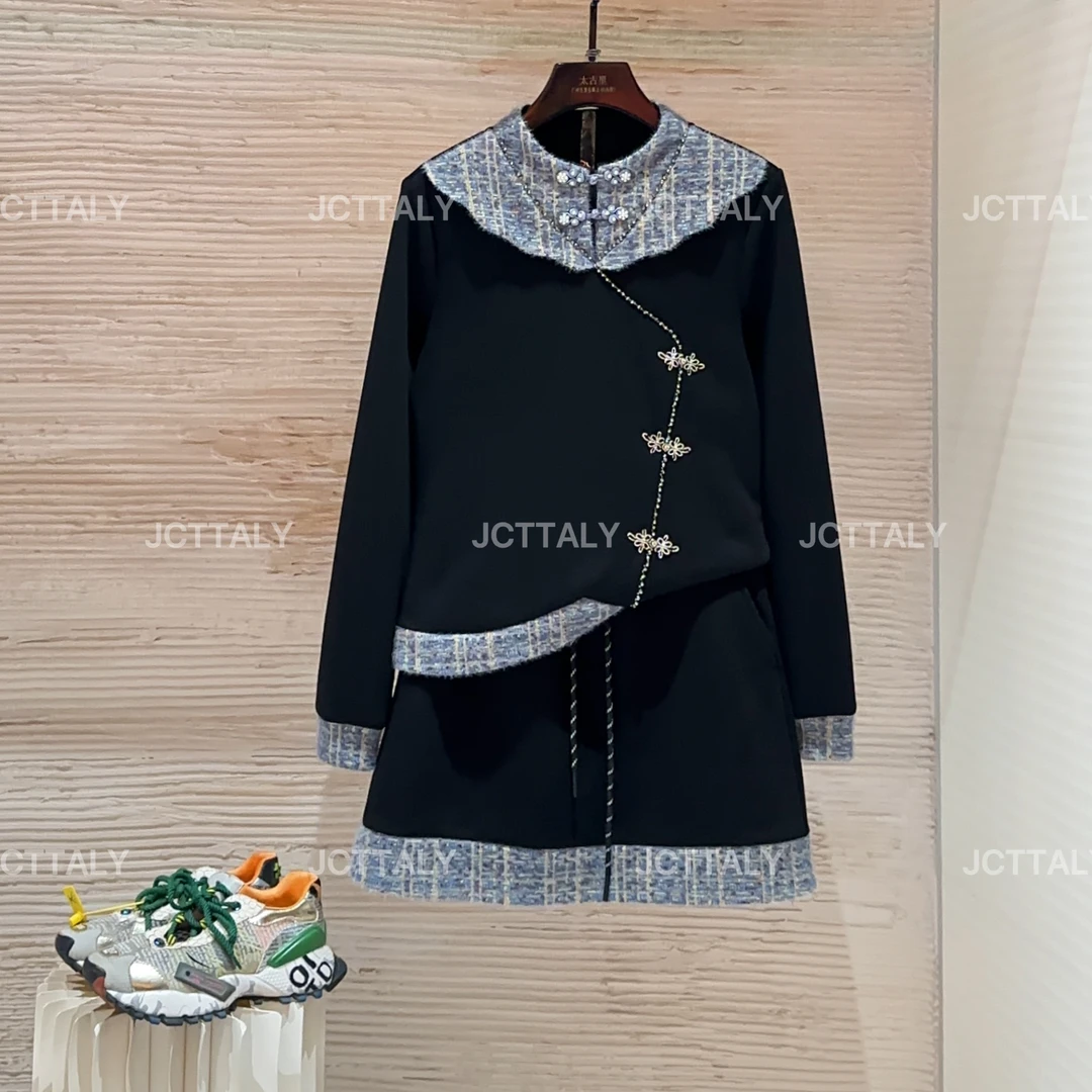 【宠粉价】（加绒）女装百搭黑色设计师秋冬绣花时尚套装TZ-1074