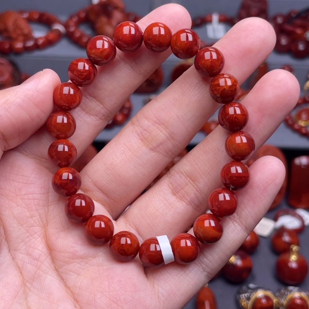 南红玛瑙未镶嵌珠宝奇石单圈9mm