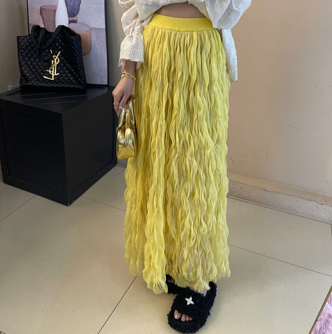 韩国东大门2025春夏新款显瘦半身裙气质高腰时尚百搭褶皱中长款