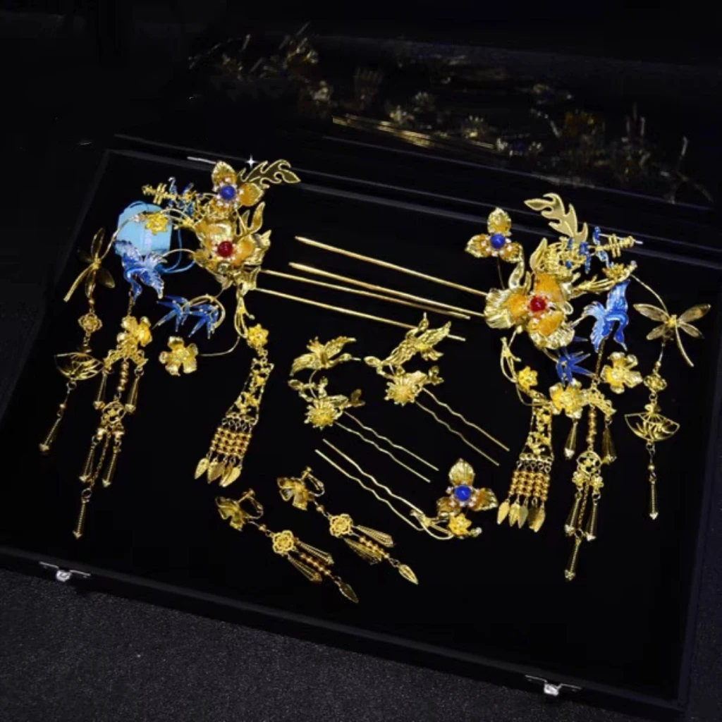 蓝色撞金色古装新品头饰