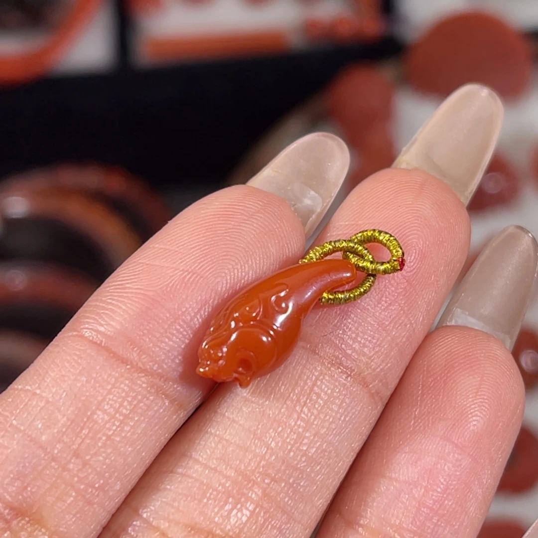 南红玛瑙未镶嵌貔貅卡子16.7x7mm 不换退