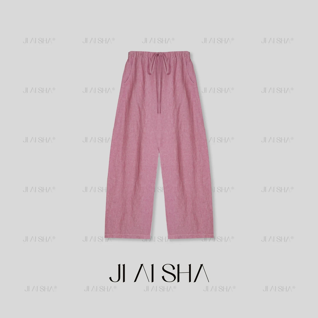 JAS 今屿新款复古设计感高级百搭宽松抽绳阔腿裤qc JAS-LG-2610