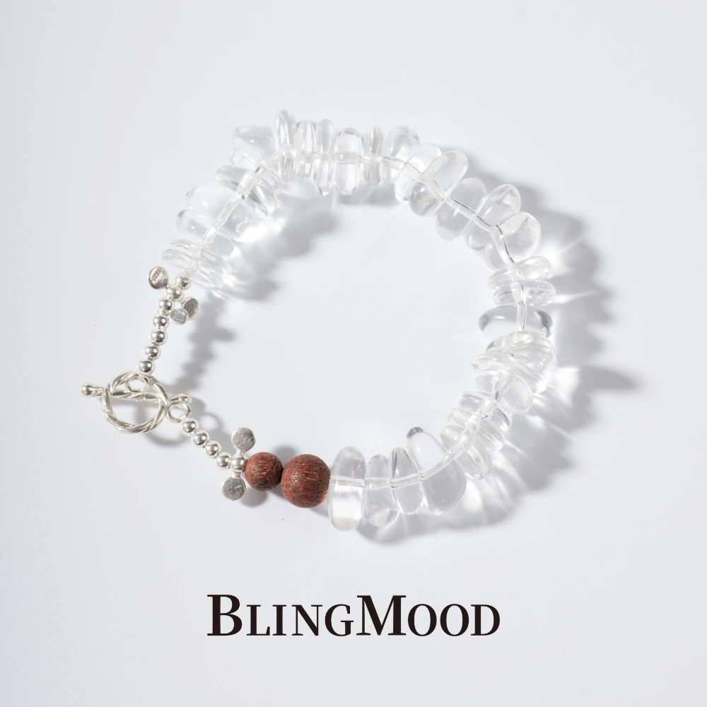 【海盐薄荷冰】不规则白水晶+降真香+925银手链银饰配件简约风格饰