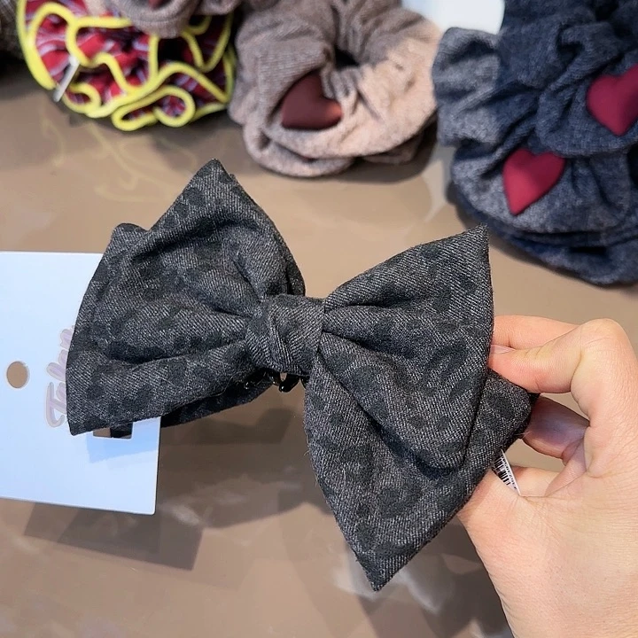 非金属布艺豹纹黑灰色蝴蝶结香蕉夹