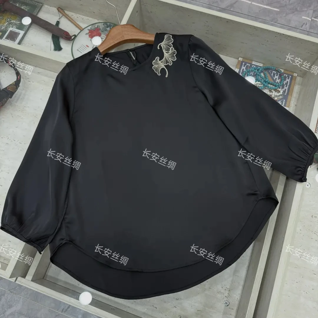 【长安】新中式国风缎面刺绣枫叶上衣