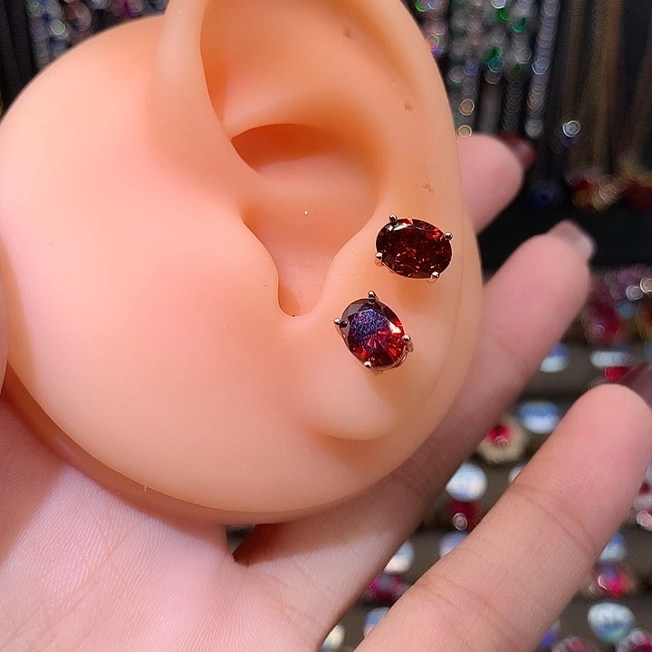 石榴石（芬达石）耳饰银S925镶嵌68