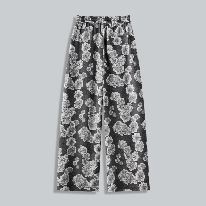 复古提花阔腿裤女2025夏季新款慵懒风高腰垂感宽松显瘦玫瑰花直筒