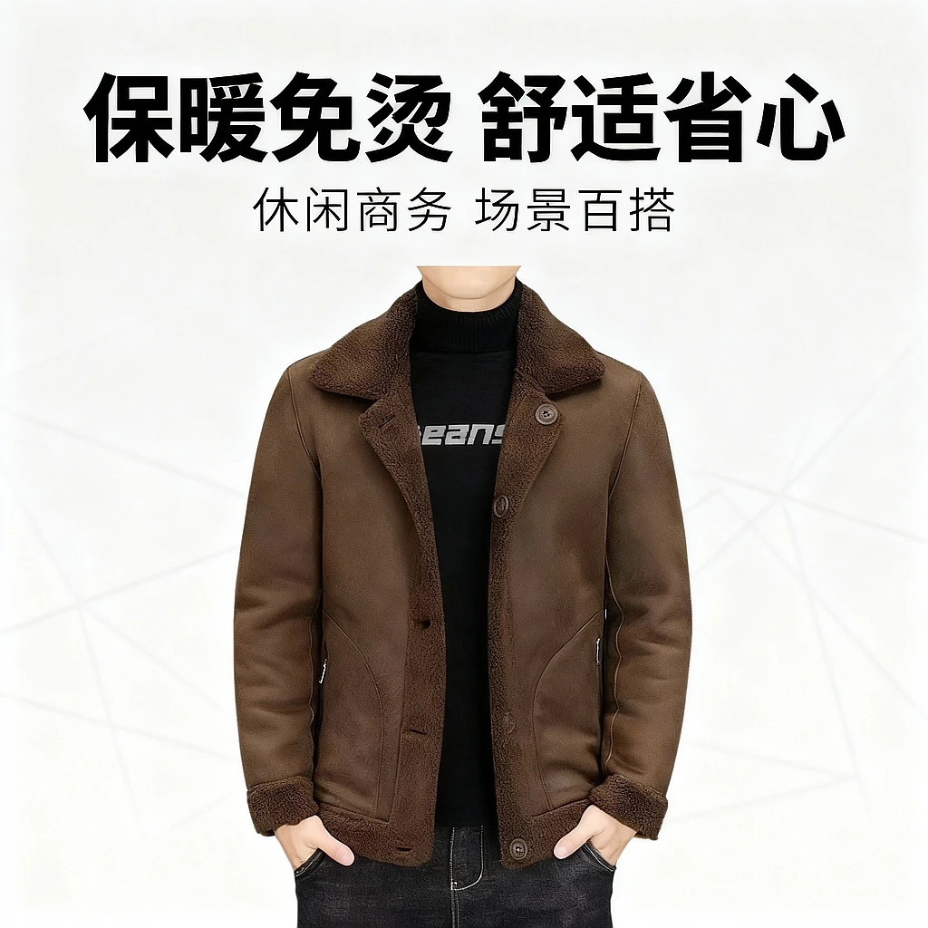 双面穿秋冬季新款男士外套皮衣加厚保暖皮毛一体休闲夹克加厚夹克