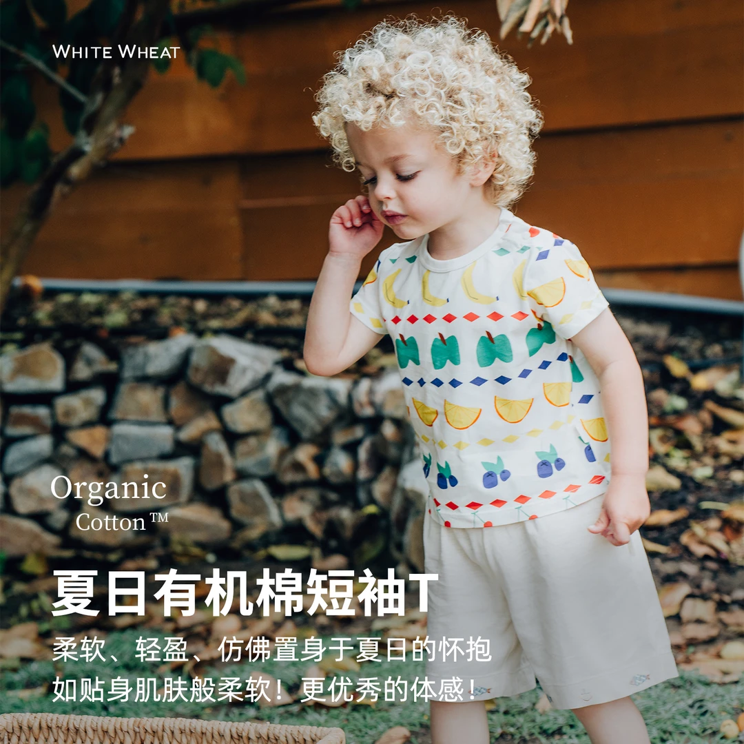 whitewheat2025夏季新款T恤儿童圆领纯棉短袖WWBXT069