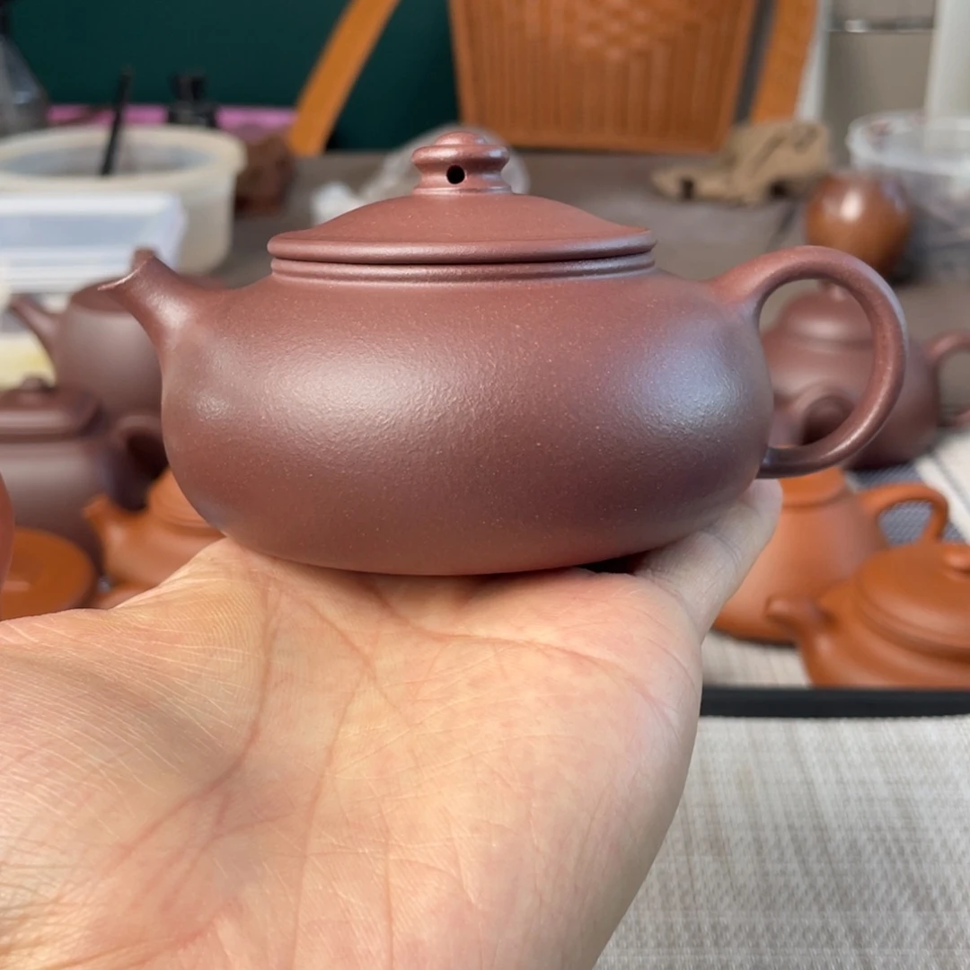 茶壶紫砂半手工老紫泥寒江壶170cc