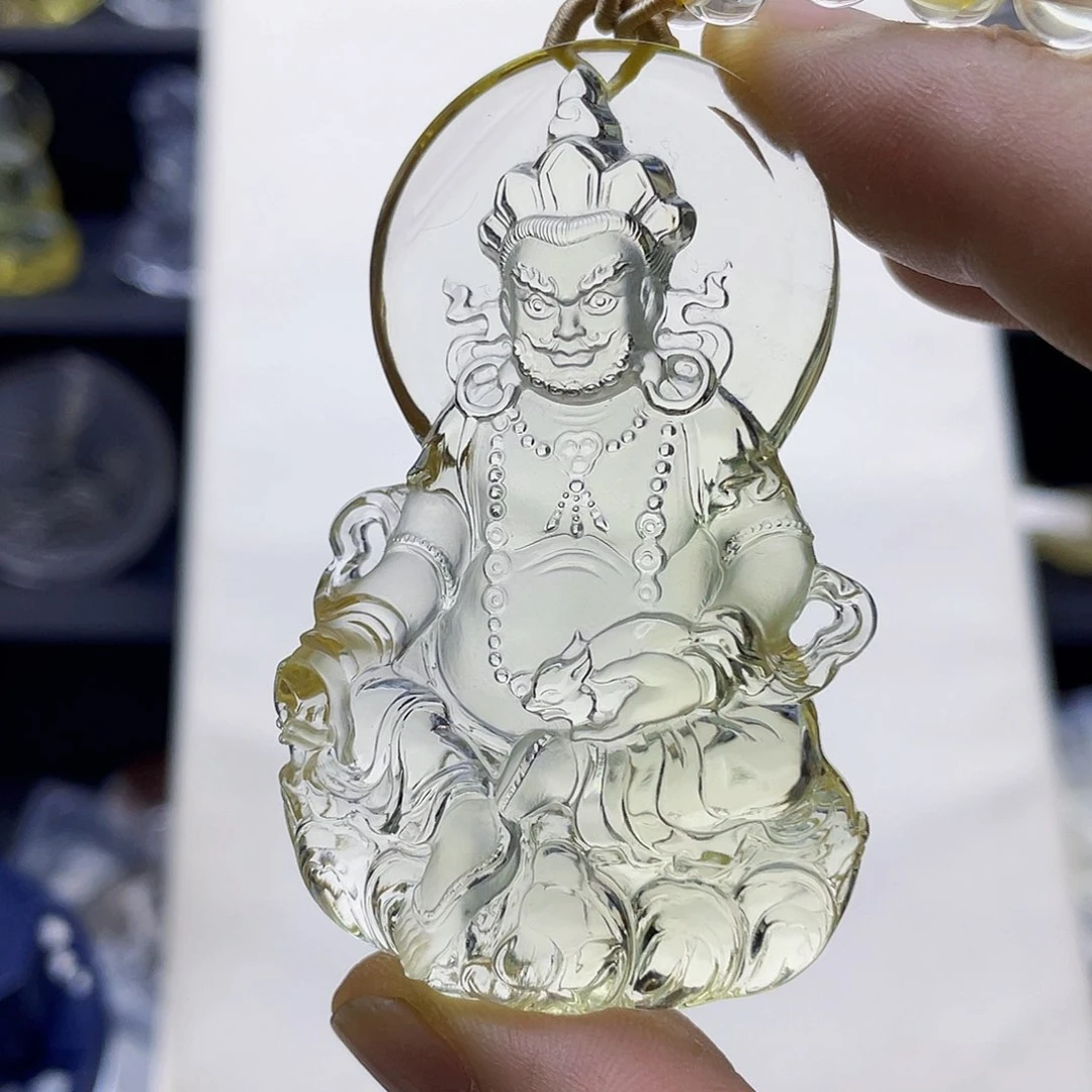 未镶嵌颈饰水晶小*斌黄水晶大师精雕黄财神吊坠