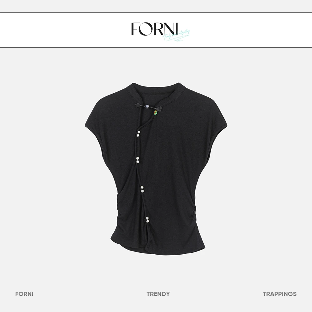 FORNI  慢写春絮 气质显瘦珠扣开叉上衣&暗纹国风上衣ins风