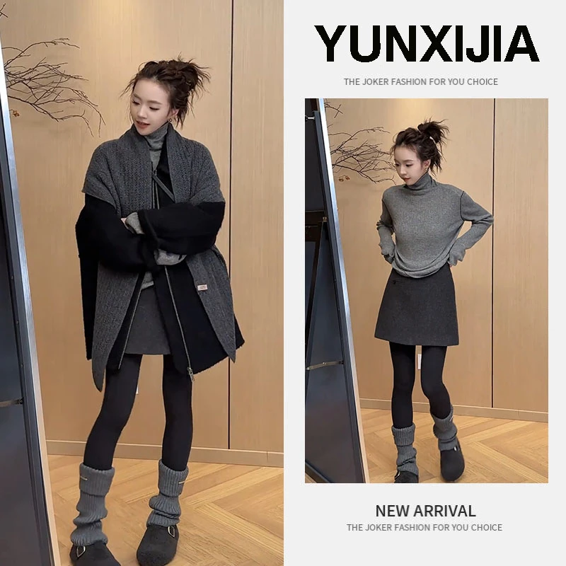 2025秋冬季新款时尚气质一整套宽松法式高级感上衣外套短裙三件套