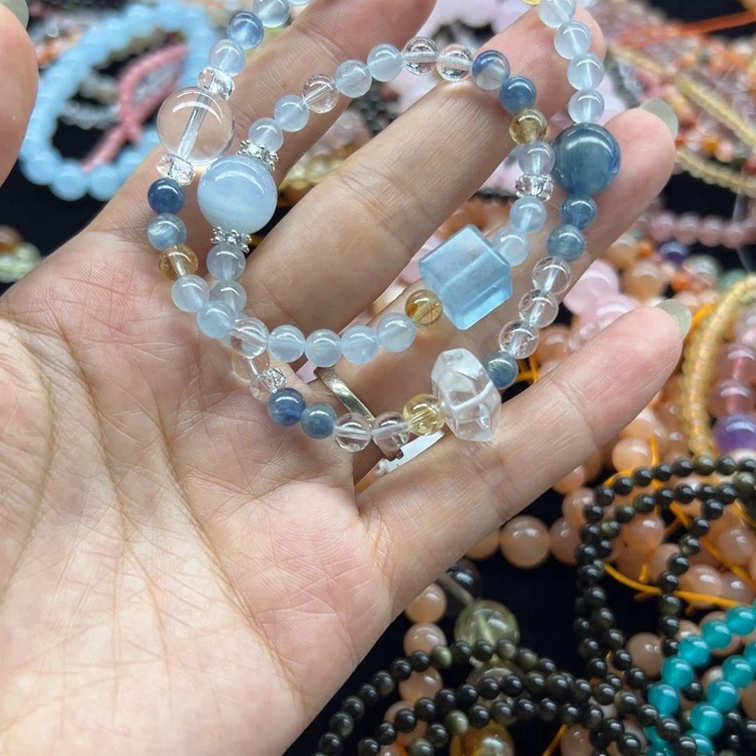 水晶手链未镶嵌双圈海蓝宝