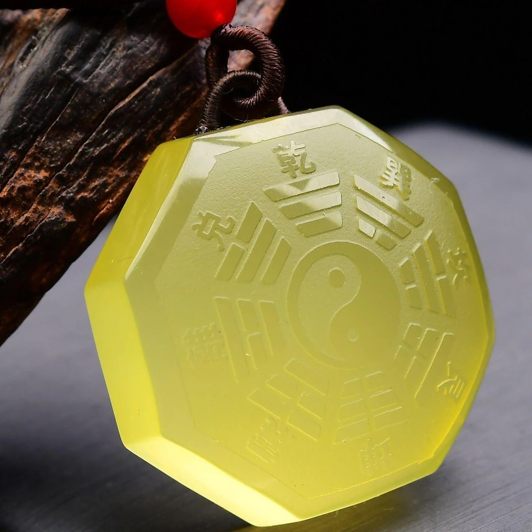 天然黄水晶八卦吊坠，黄水晶乾坤八卦牌吊坠，直径33.3mm，重约25克