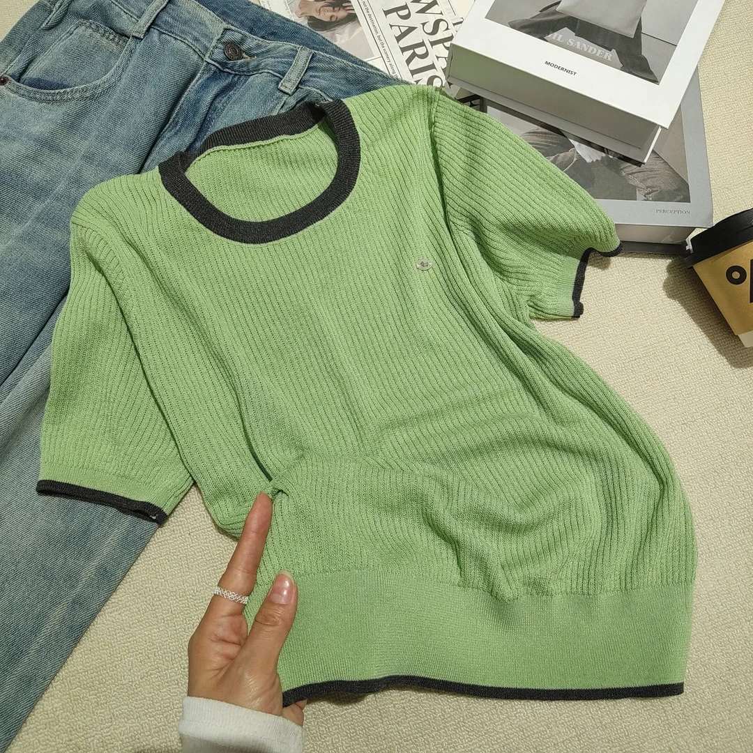 木子女装批发圆领毛衣早春小衫女士短袖针织打底衫上衣AM207