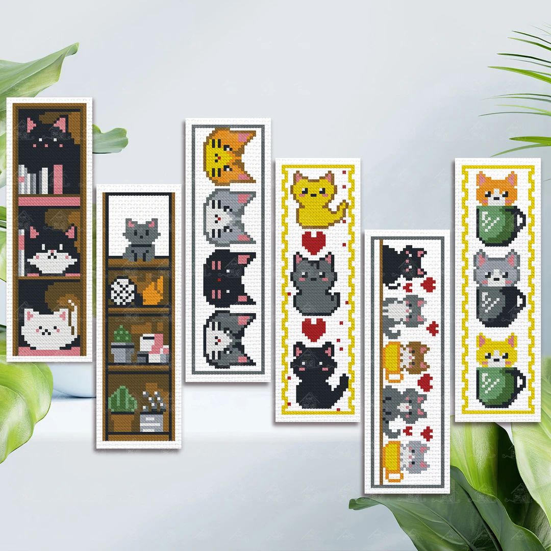 十字绣爱阁书签-猫咪新款可爱动物简约现代客厅书房装饰手工线绣