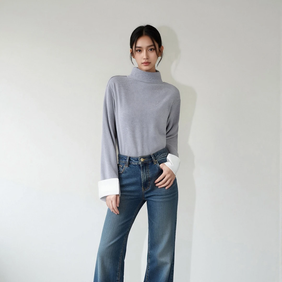 2025新款秋冬高领百搭拼接打底上衣女高领长袖打底衫HBZC641182