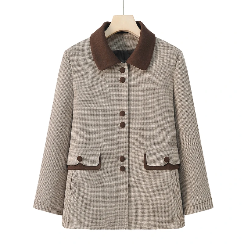 中老年妈妈装奶奶装春秋C2501款气质百搭小格子时尚上衣外套