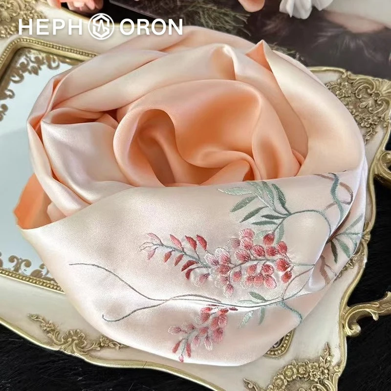 HEPHSORON苏绣丝巾礼盒橘色紫藤花刺绣高档披肩桑蚕丝真丝围巾