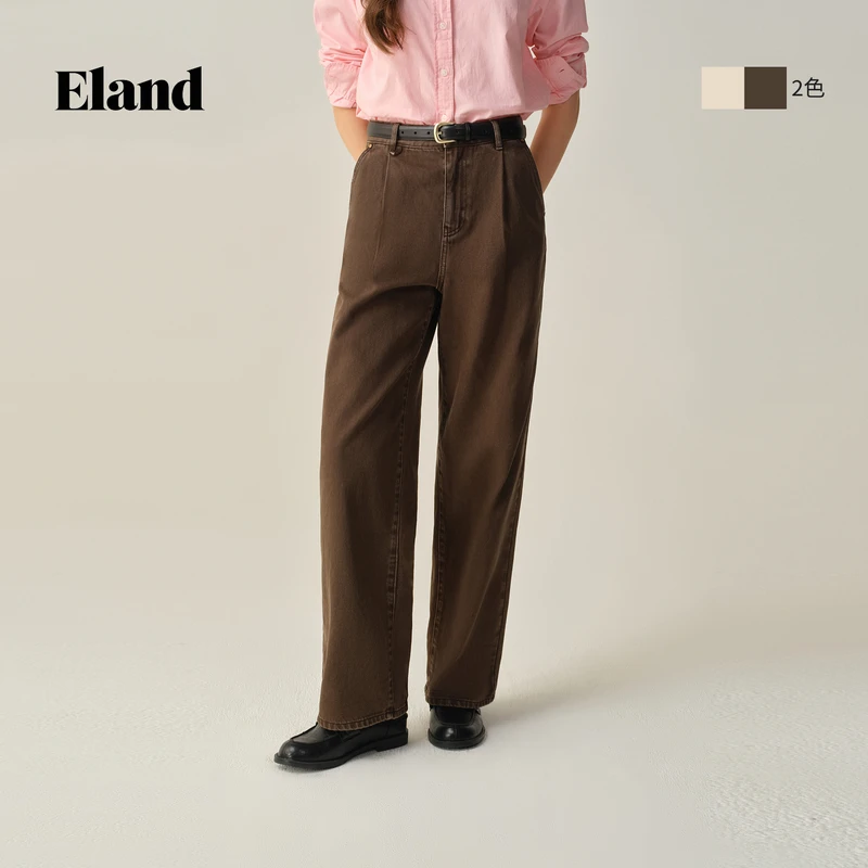 Eland衣恋牛仔裤女时尚小高腰宽松直筒裤长裤EETJF49E04