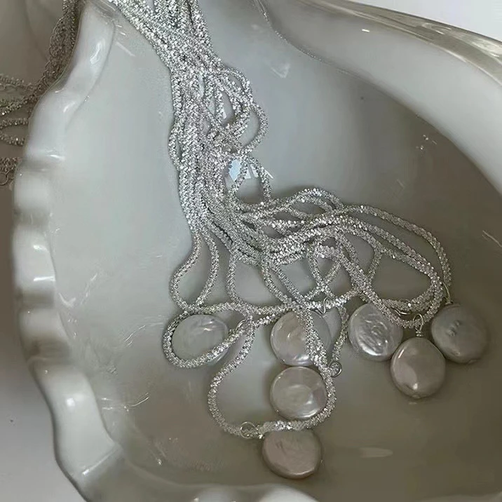 时宜珍珠 品格淡水巴洛克珍珠S925银爆闪项链50cm13-15mm多样发一