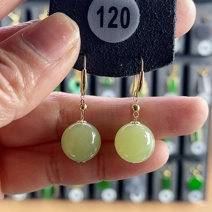 和田玉耳饰18K金镶嵌