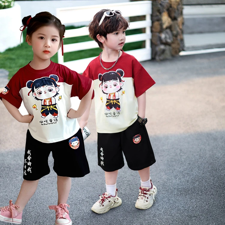 男女童短袖套装夏季2025新款哪咤儿童服装女孩夏装薄款儿童两件套