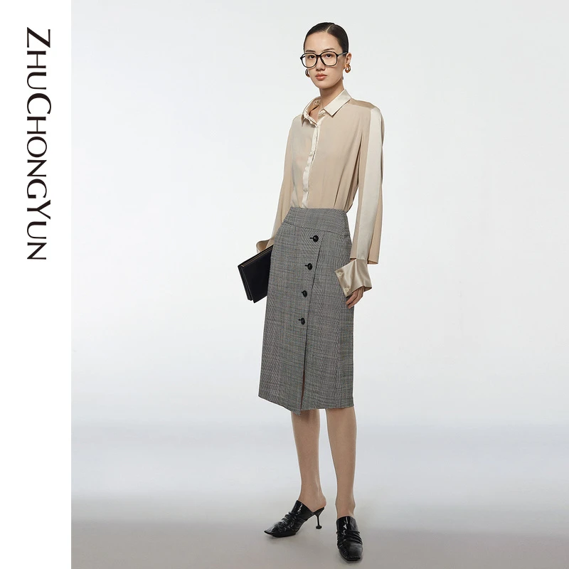 【米儿精选】ZHUCHONGYUN格纹通勤时尚气质半身裙设计感C1BW23232