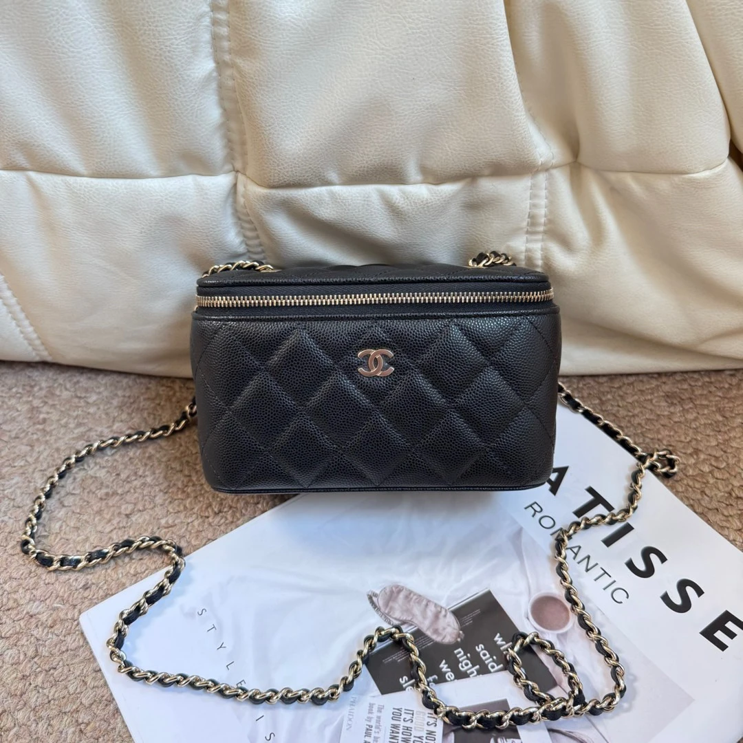 95新 Chanel/香奈儿 fl66 黑金 鱼子酱 经典化妆盒/614275970