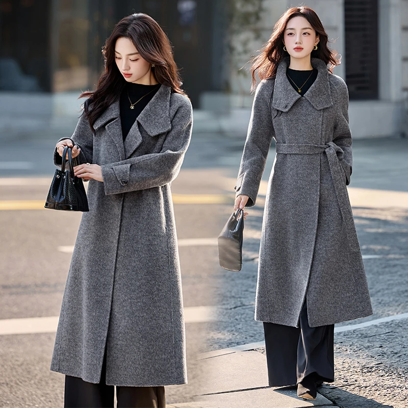 女立领毛呢外套立领收腰大衣2025秋冬新款加厚中长款秋冬长款保暖