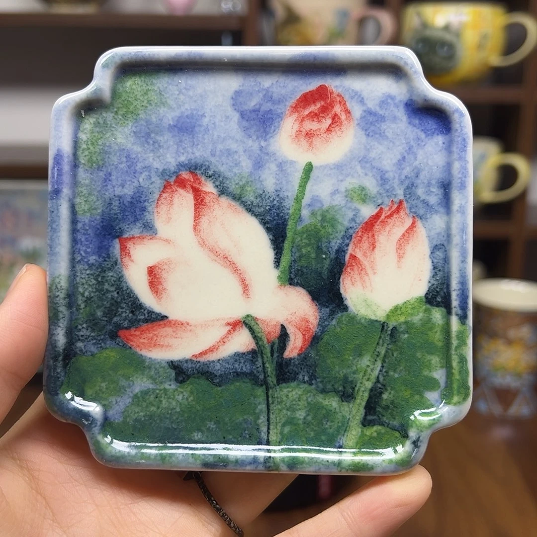 摆件陶原创手绘高温釉下彩