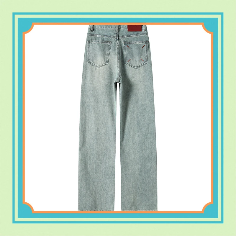 裤子高街阔腿夏季新款潮牌冰川蓝休闲直筒男设计感牛仔裤宽松
