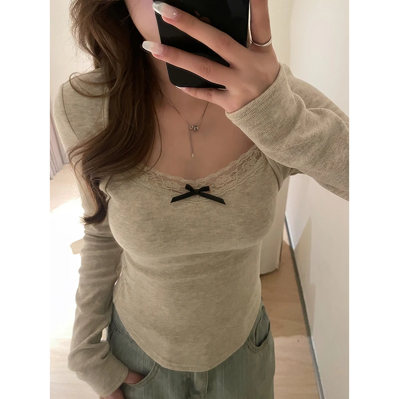 王少女YOKLASS 【清清】杏色修身薄绒洋气打底长袖上衣Z15055S34