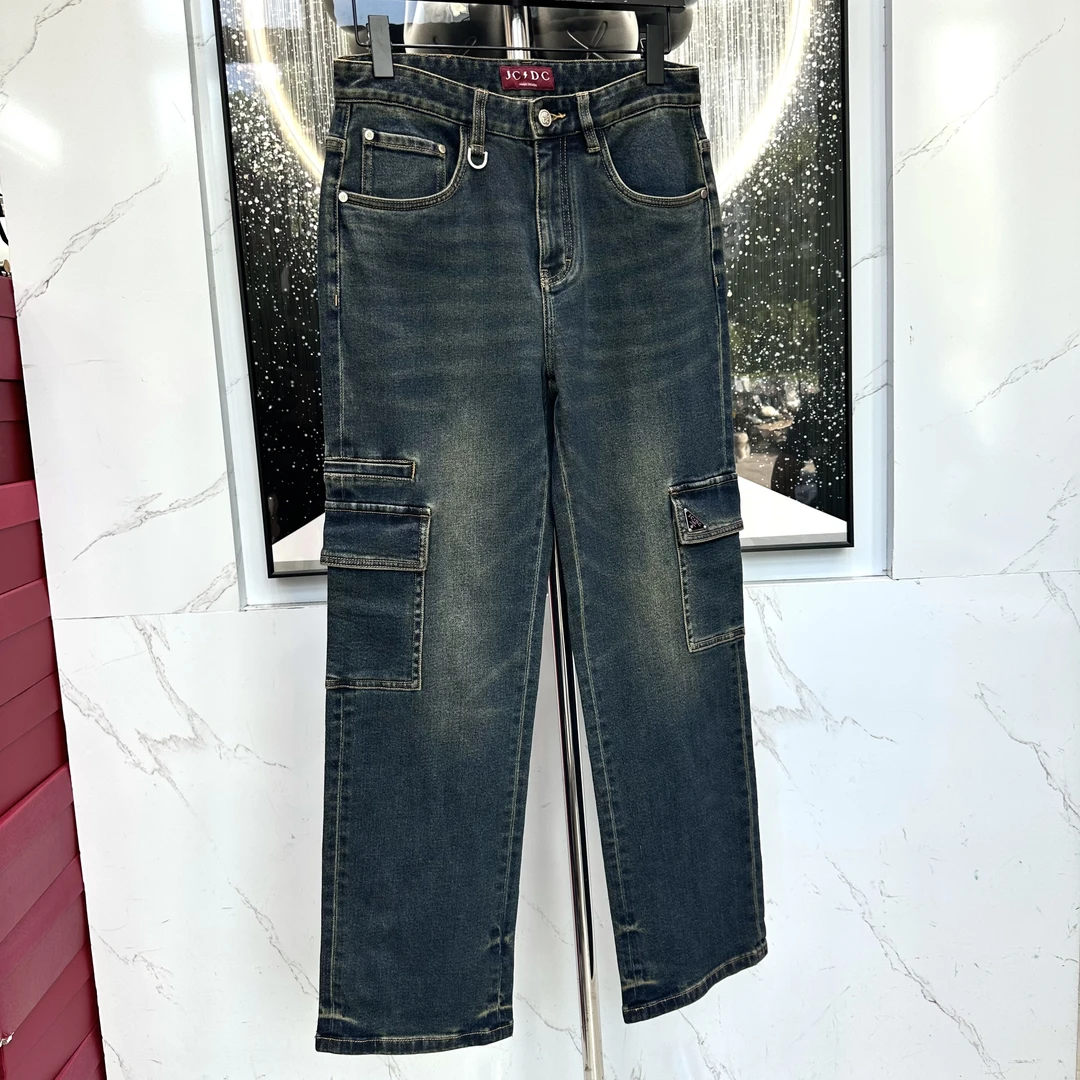 【JCDC牛仔裤】新款直筒裤刺绣高街风长裤牛仔裤中腰秋冬春阔腿5387