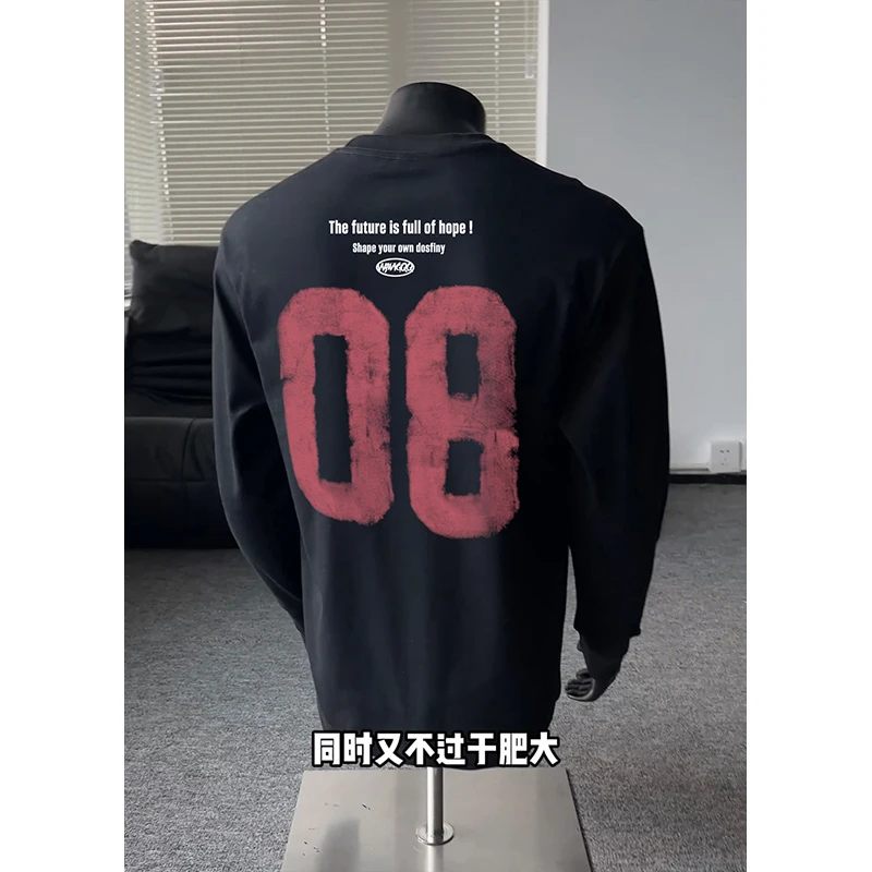 美式复古08印花长袖t恤男秋季2025新款oversize卫衣打底衫秋衣服