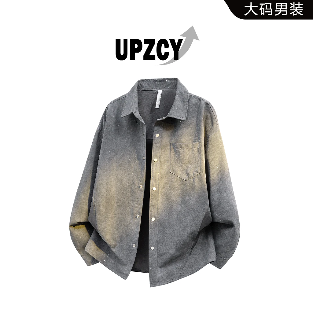 UPZCY大码满天星衬衫男春秋美式扎染轻奢休闲衬衣外套高级感男装