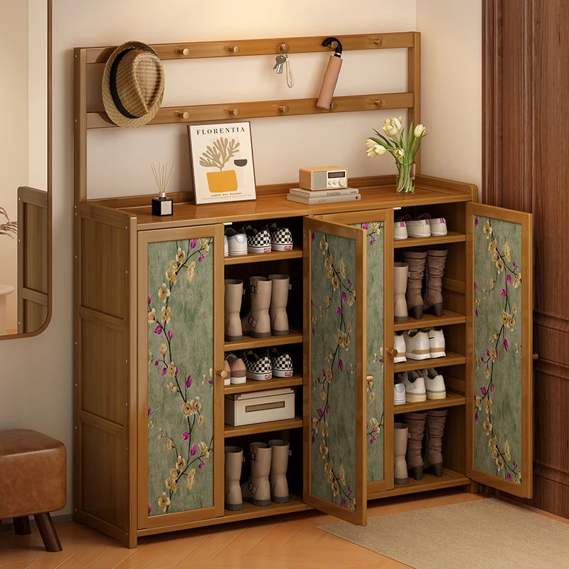 入户鞋架门口专用多层大容量楠竹收纳柜仿实木出租屋防尘复古鞋柜