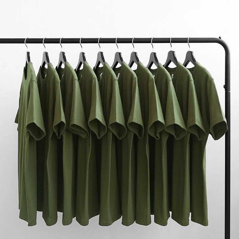 军绿色T恤男亲肤舒适好棉圆领短袖咔叽橄榄绿纯色宽松男女款夏季t