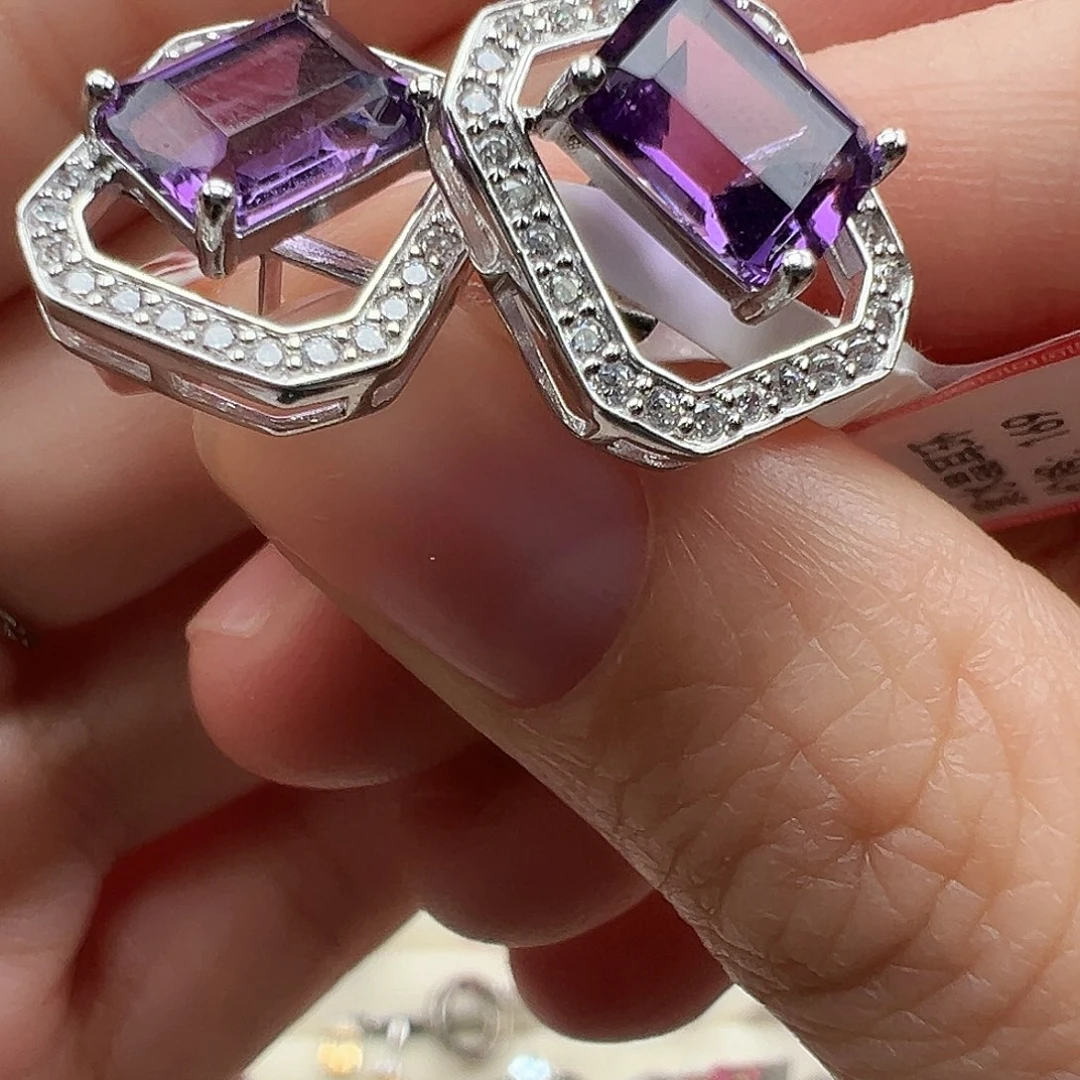 耳饰紫晶银S925镶嵌