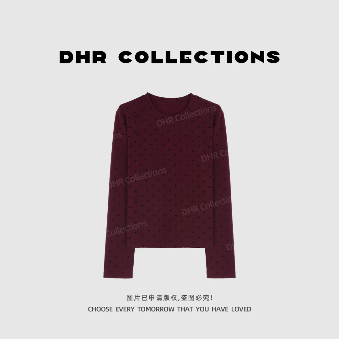 豆豆6【波点控】圆领正肩时尚百搭打底衫初秋宽松透气上衣-DQ1693