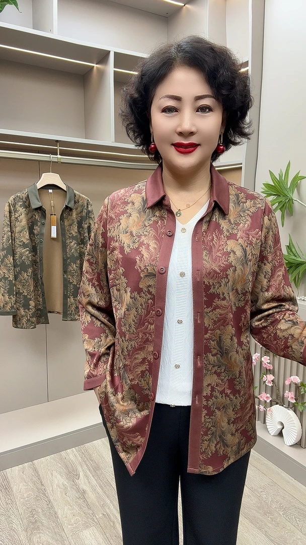 CF#25803休闲百搭翻领碎花开衫，衣长65