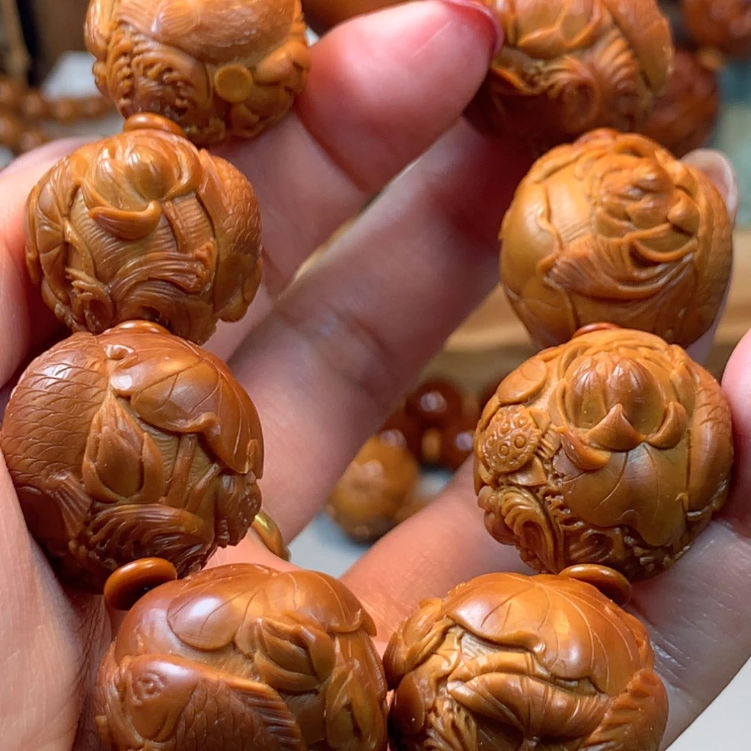 手串/手链橄榄核酷**墨橄榄核双鱼戏莲橄榄核