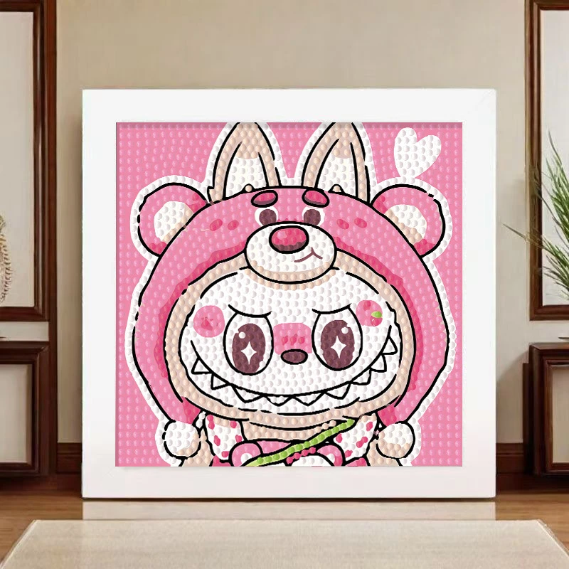 labbu钻石贴画diy手工画卡通玩具带框点钻画儿童钻石画拉布布益智