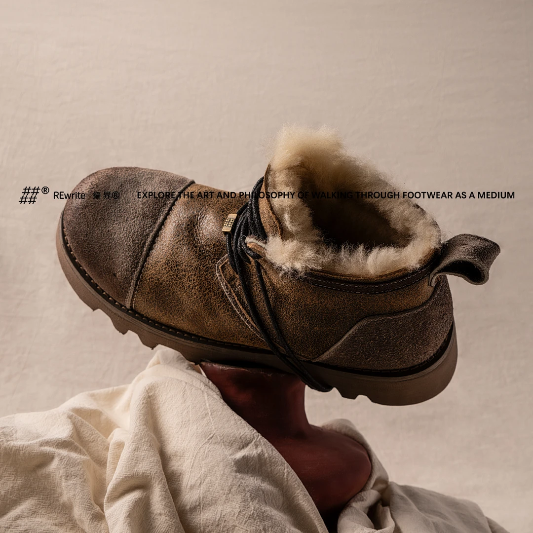 REwrite编界®「烈」 厚底真皮羊毛一体中帮雪地靴加厚秋冬