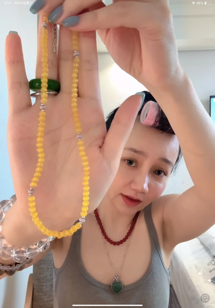 钛钢项链 韩国定制黄色串珠项链