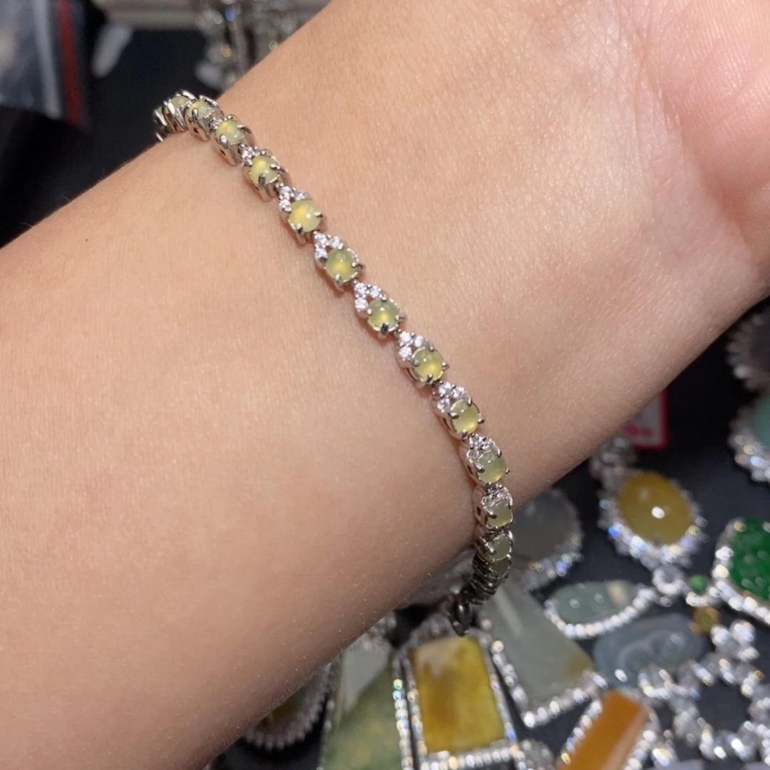 翡翠手链银S925镶嵌nj io