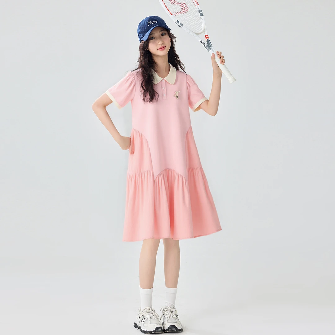 C5273女童洋气拼接Polo裙初中生时尚休闲夏季裙子女孩学院风潮