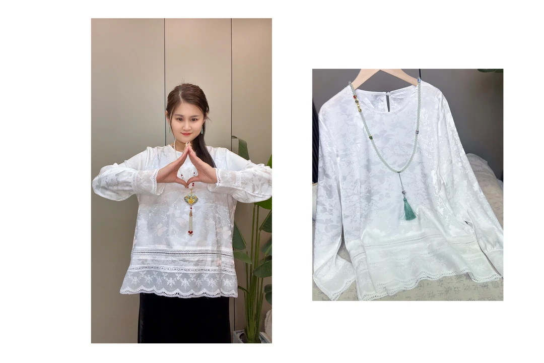 蝶影--气质女人味漂亮小衫洋气宽松显瘦百搭纯色提花新国风上衣