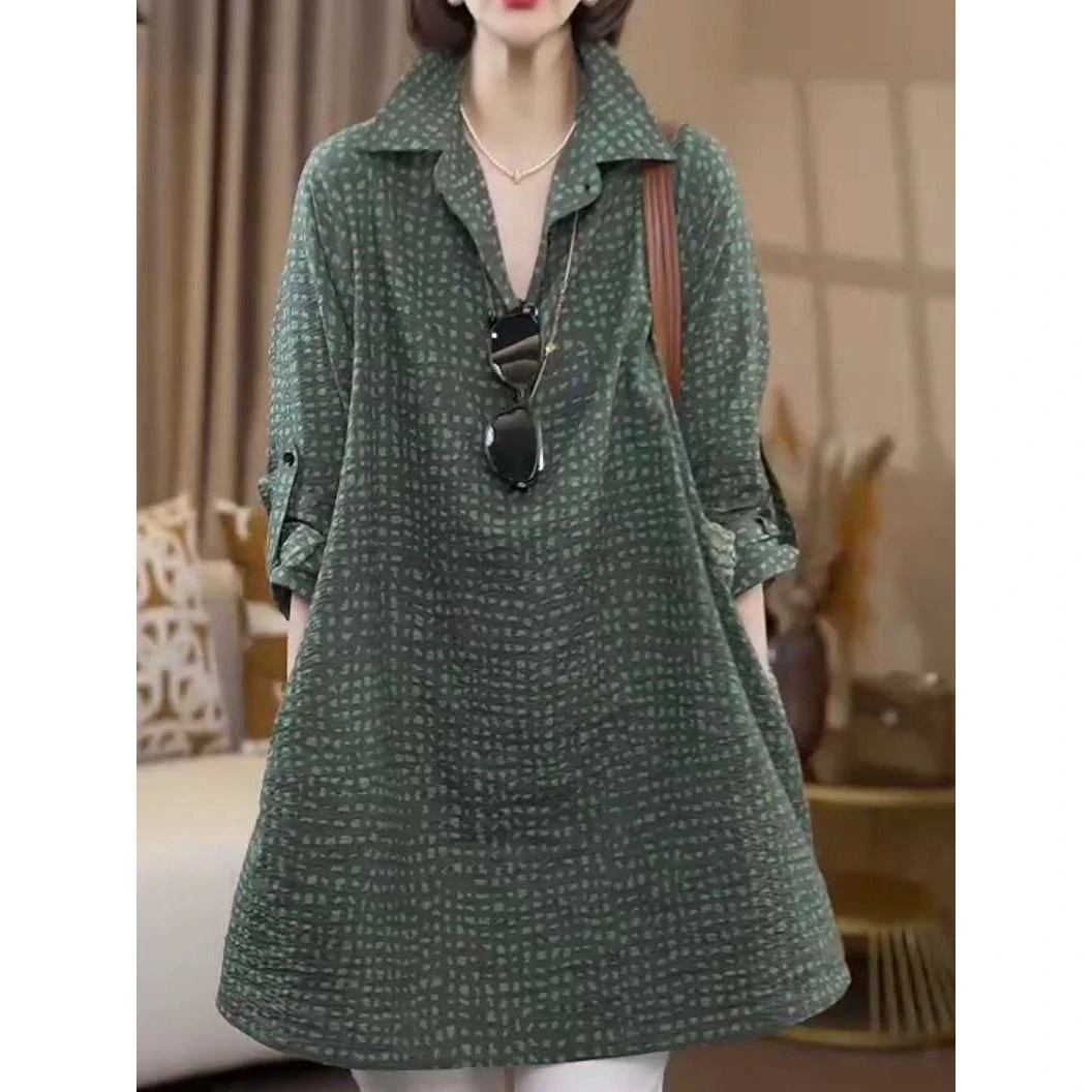 韩版时尚休闲通勤印花POLO领衬衫女夏季新款气质宽松百搭衬衣8160